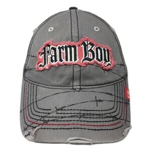 Farm Boy Baseball Cap Gray One Size Frayed Barbed Wire Windmill Logo Cotton Hat